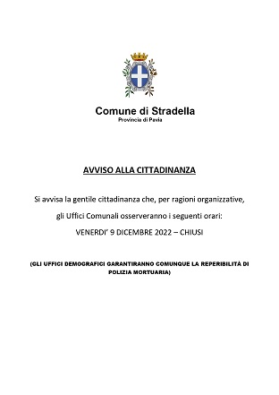 chiusura uffici comunali 9 dicembre 2022